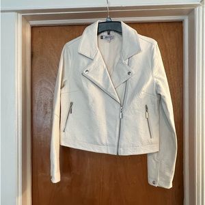 Jennifer Lopez Women’s White Colored Faux Leather Zip Front Jacket